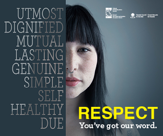 Graphic of young woman reading "Respect: You've Got Our Word"