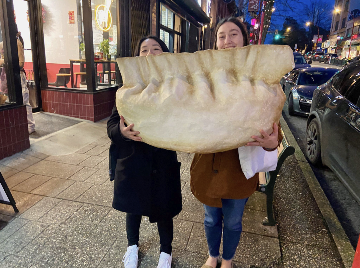 The Giant Dumpling, with its maker Cherry Wen Wen Lu, and Creative Producer Kelsi James